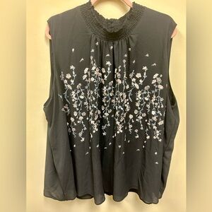 Floral Embroidered Black Sleeveless Top